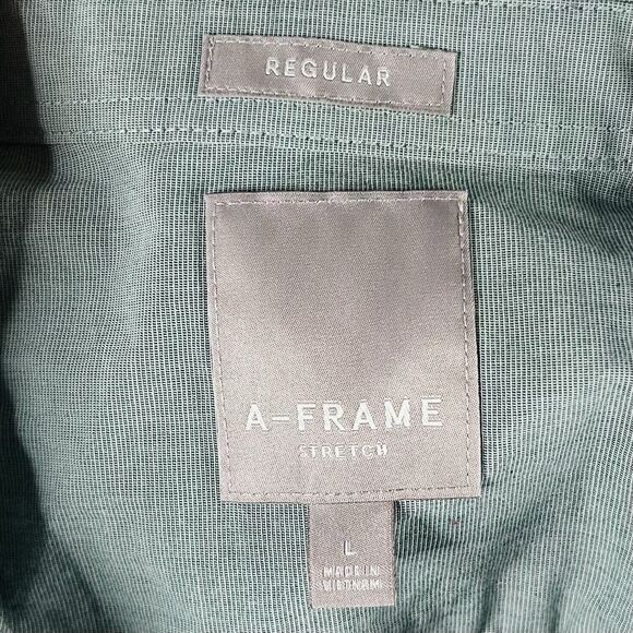 A Frame Large Casual Button Front Shirt Pale Green Cotton Stretch Regular Fit - Picture 3 of 5